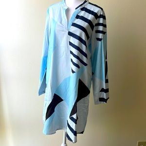 kenoce Shirt Dress for Women V Neck Solid Plain Loose 3/4 Sleeve Blouse Dress